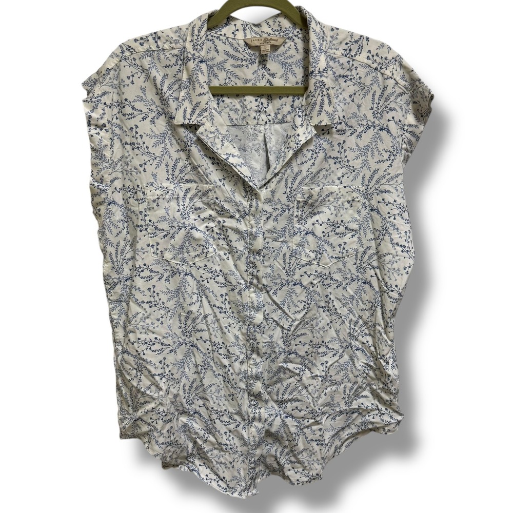Jachs Girlfriend‎ Floral Sleeveless Shirt Top - Women's L Blue Cream Botanical